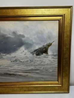 Charles Sim Mottram RBA, High Tide Off Trebar with Strand & Shipwreck, 1894, Aquarell, gerahmt