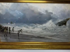 Charles Sim Mottram RBA, High Tide Off Trebar with Strand & Shipwreck, 1894, Aquarell, gerahmt
