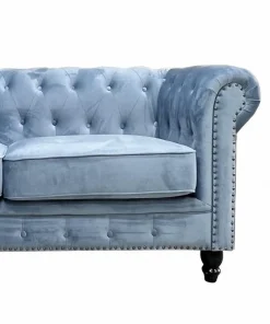 Chester Premium 2-Sitzer Sofa aus Samt in Altblau von Europa Antiques