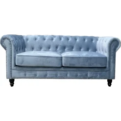 Chester Premium 2-Sitzer Sofa aus Samt in Altblau von Europa Antiques