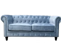 Chester Premium 2-Sitzer Sofa aus Samt in Altblau von Europa Antiques