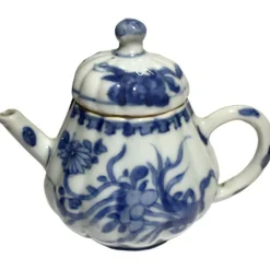 Chinesische Kangxi Blaue und Weiße Porzellan Kürbis Geformte Teekanne