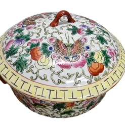 Chinesische Keksdose aus Porzellan mit Schmetterlingen, 1920er