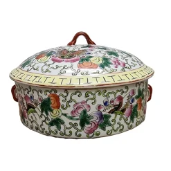 Chinesische Keksdose aus Porzellan mit Schmetterlingen, 1920er