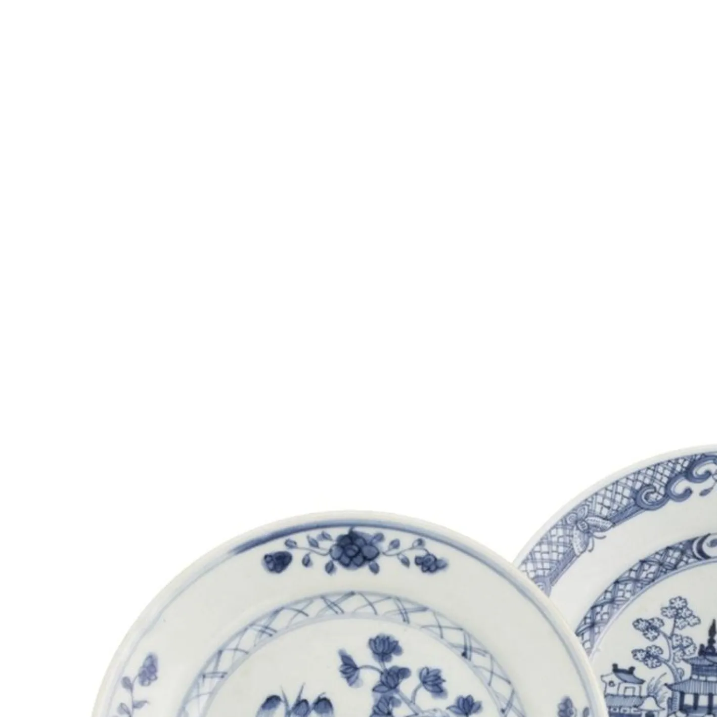 Chinesische Porzellan Teller und Suppenschüssel Set, 18. Jh., 3er Set