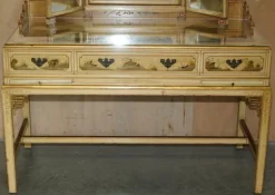 Chinesischer Chinoiserie Frisiertisch und Hocker aus Nussholz, 1920er, 2er Set