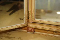 Chinesischer Chinoiserie Frisiertisch und Hocker aus Nussholz, 1920er, 2er Set