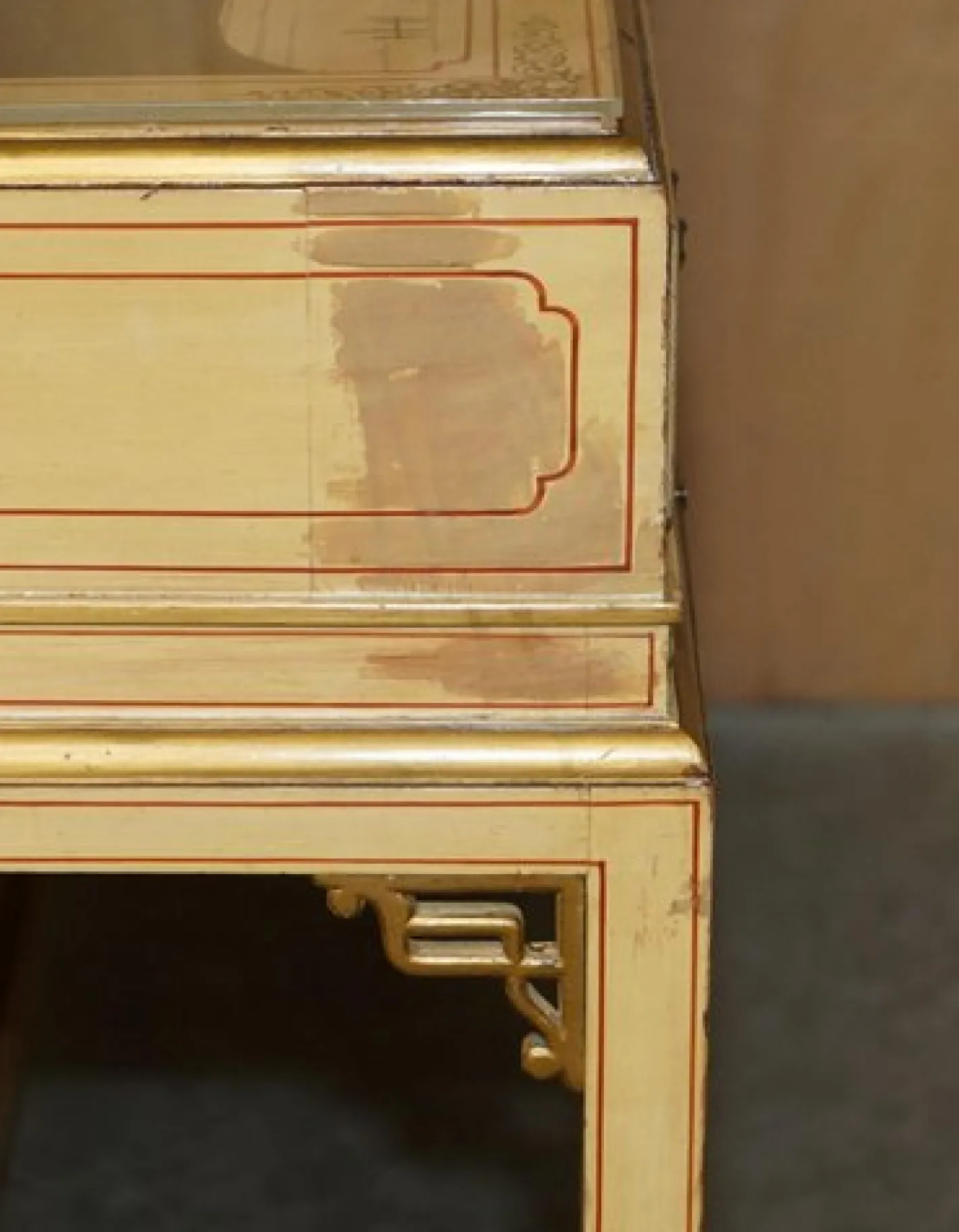 Chinesischer Chinoiserie Frisiertisch und Hocker aus Nussholz, 1920er, 2er Set