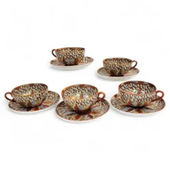 Chinesisches Teeservice mit fünf Tassen und Untertassen, 1900, 10 Set