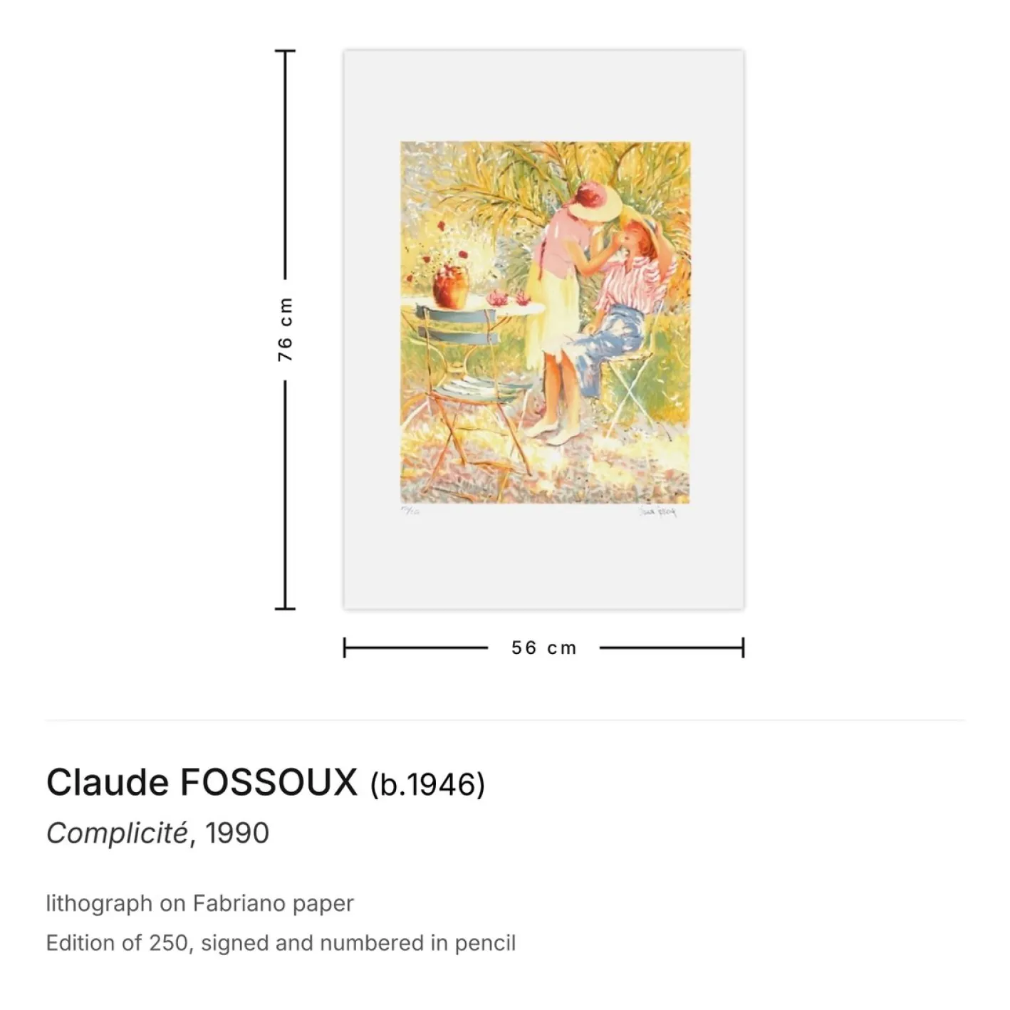 Claude Fossoux, Complicité, 1990, Lithographie