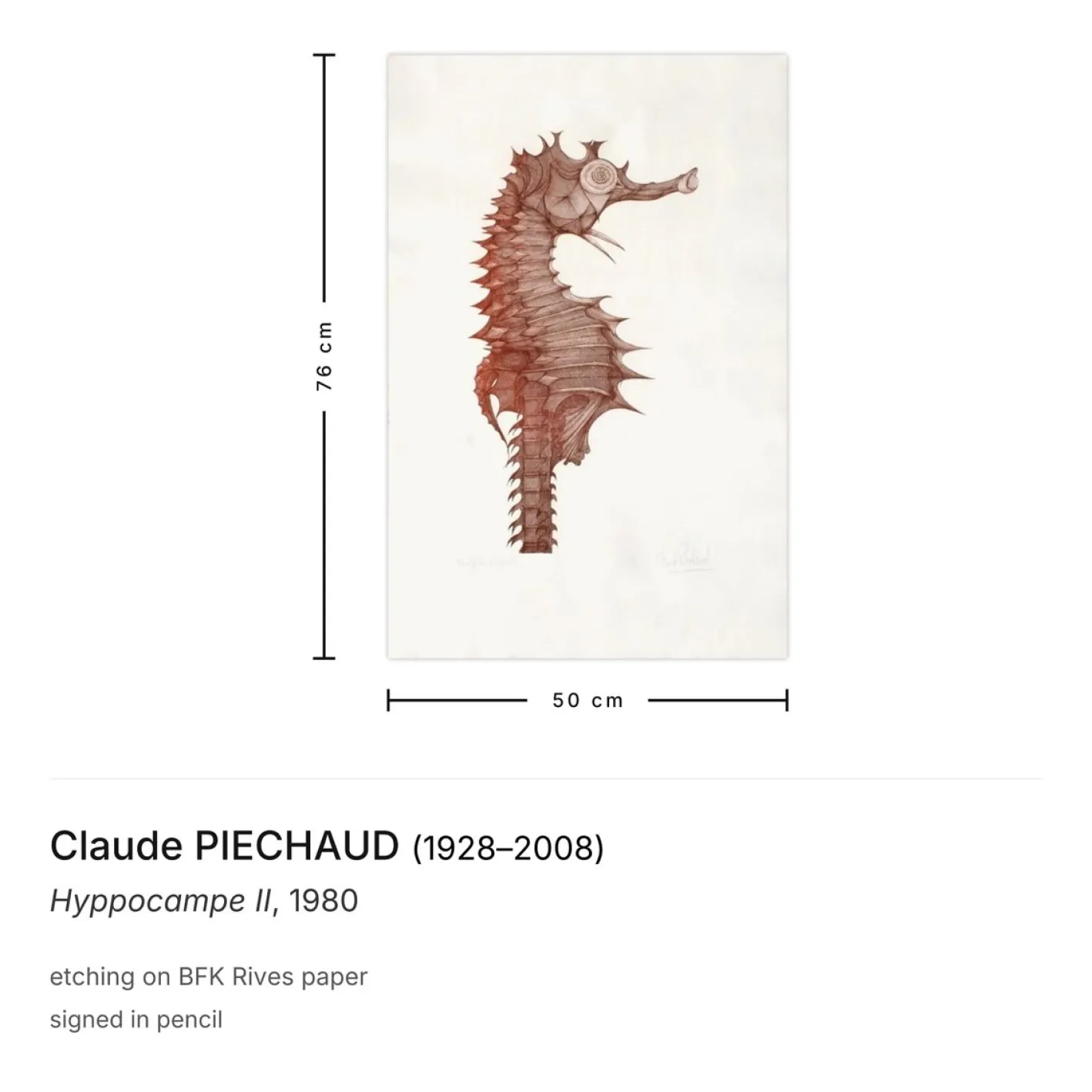 Claude Piechaud, Hyppocampe II, 1980, Radierung