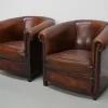 Cognacfarbene niederländische Vintage Ledersessel, 2er Set