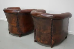 Cognacfarbene niederländische Vintage Ledersessel, 2er Set
