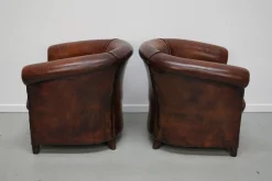 Cognacfarbene niederländische Vintage Ledersessel, 2er Set