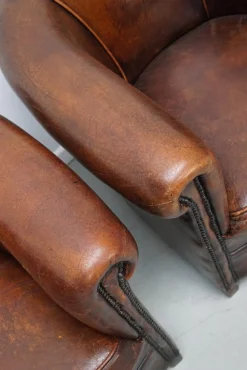 Cognacfarbene niederländische Vintage Ledersessel, 2er Set