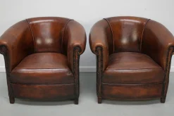 Cognacfarbene niederländische Vintage Ledersessel, 2er Set