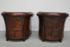 Cognacfarbene niederländische Vintage Ledersessel, 2er Set