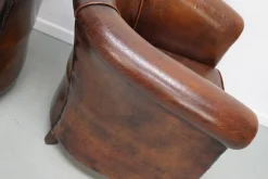 Cognacfarbene niederländische Vintage Ledersessel, 2er Set