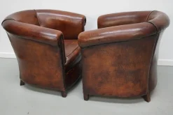 Cognacfarbene niederländische Vintage Ledersessel, 2er Set