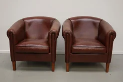 Cognacfarbener niederländischer Vintage Ledersessel, 2er Set