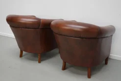Cognacfarbener niederländischer Vintage Ledersessel, 2er Set