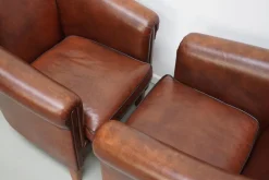 Cognacfarbener niederländischer Vintage Ledersessel, 2er Set