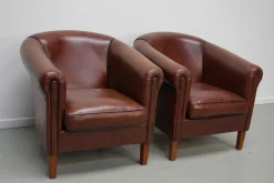 Cognacfarbener niederländischer Vintage Ledersessel, 2er Set