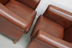 Cognacfarbener niederländischer Vintage Ledersessel, 2er Set