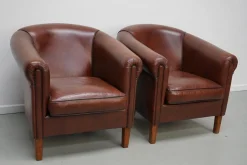 Cognacfarbener niederländischer Vintage Ledersessel, 2er Set