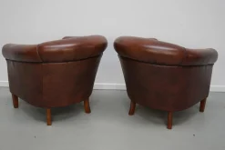 Cognacfarbener niederländischer Vintage Ledersessel, 2er Set