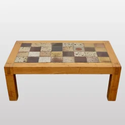 Couchtisch aus Steingut mit Gestell aus Ulmenholz, 1960er