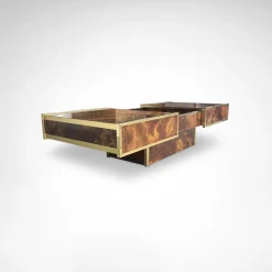Couchtisch aus Wurzelholz & Messing mit Barfach von Maison Lancel, France, 1980er
