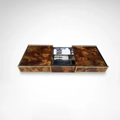 Couchtisch aus Wurzelholz & Messing mit Barfach von Maison Lancel, France, 1980er