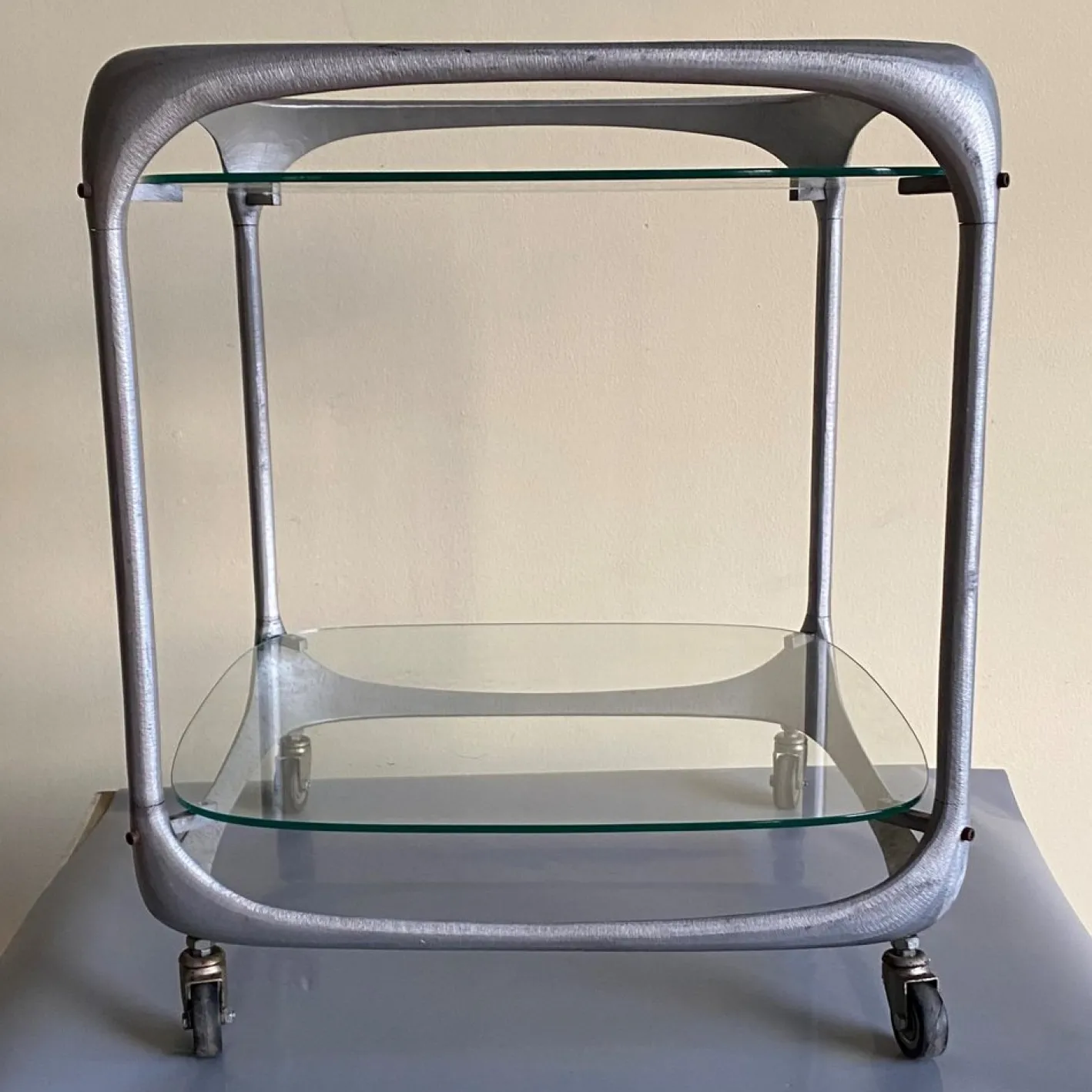 Cube Barwagen aus Gebürstetem Aluminium von Lorenzo Burchiellaro, 1970er