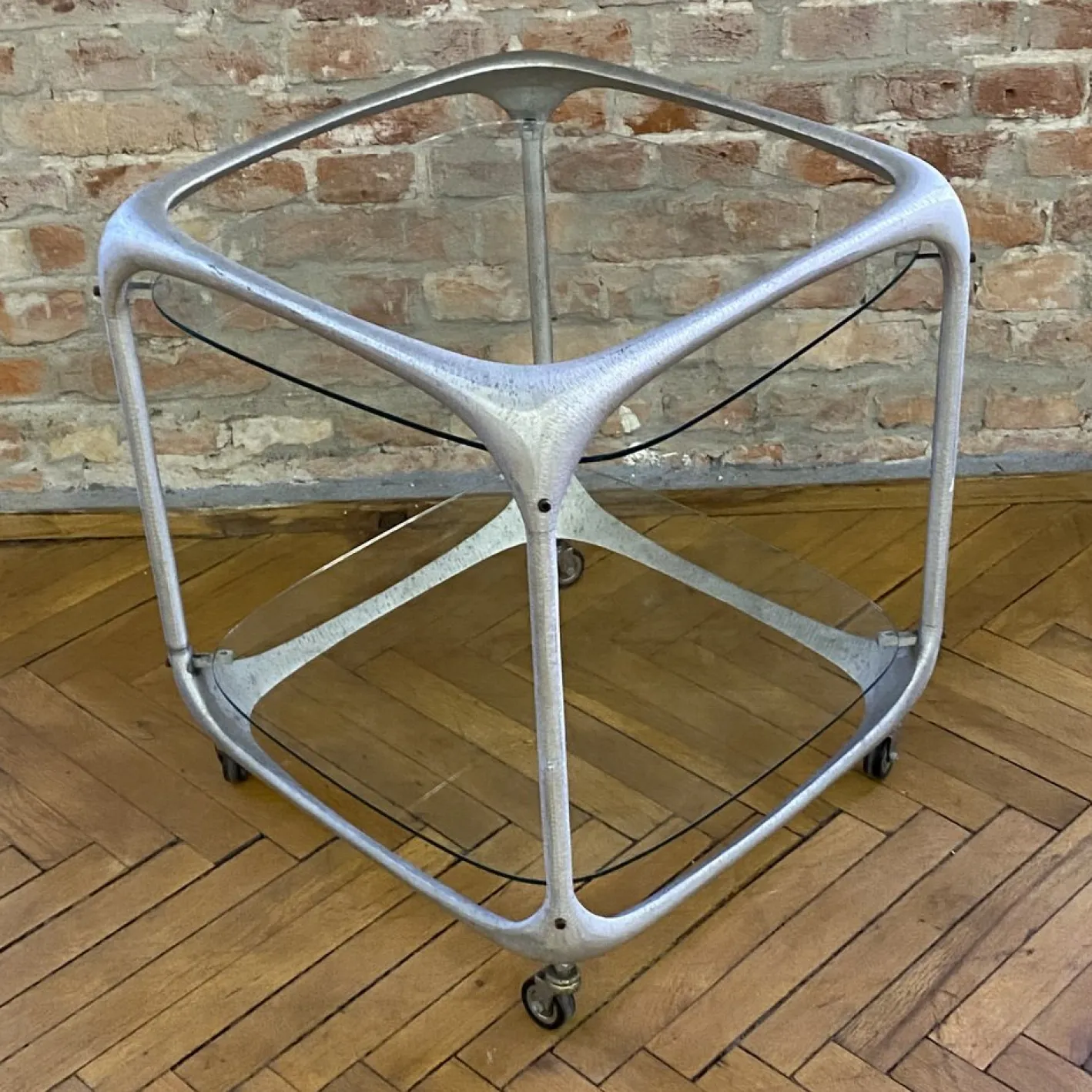 Cube Barwagen aus Gebürstetem Aluminium von Lorenzo Burchiellaro, 1970er