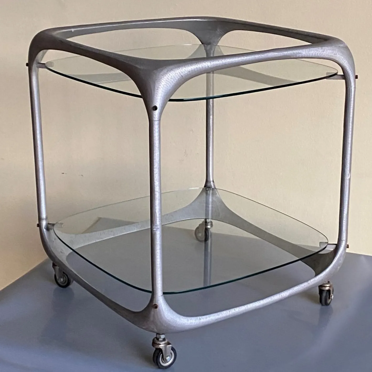 Cube Barwagen aus Gebürstetem Aluminium von Lorenzo Burchiellaro, 1970er