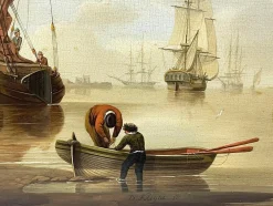 David Kleyne, Seestück mit Schiffen, Ölgemälde, gerahmt