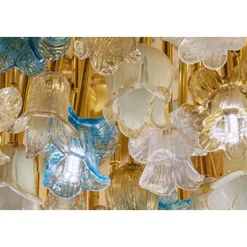 Dekorative goldene Deckenlampe aus Muranoglas mit floralem Motiv von Simoeng für Simoeng
