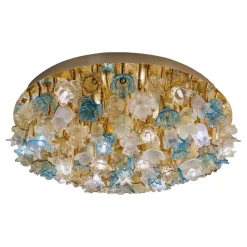 Dekorative goldene Deckenlampe aus Muranoglas mit floralem Motiv von Simoeng für Simoeng