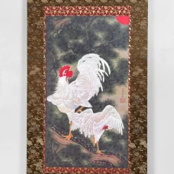 Dekorative japanische Tafel mit Hähnen, 1980er