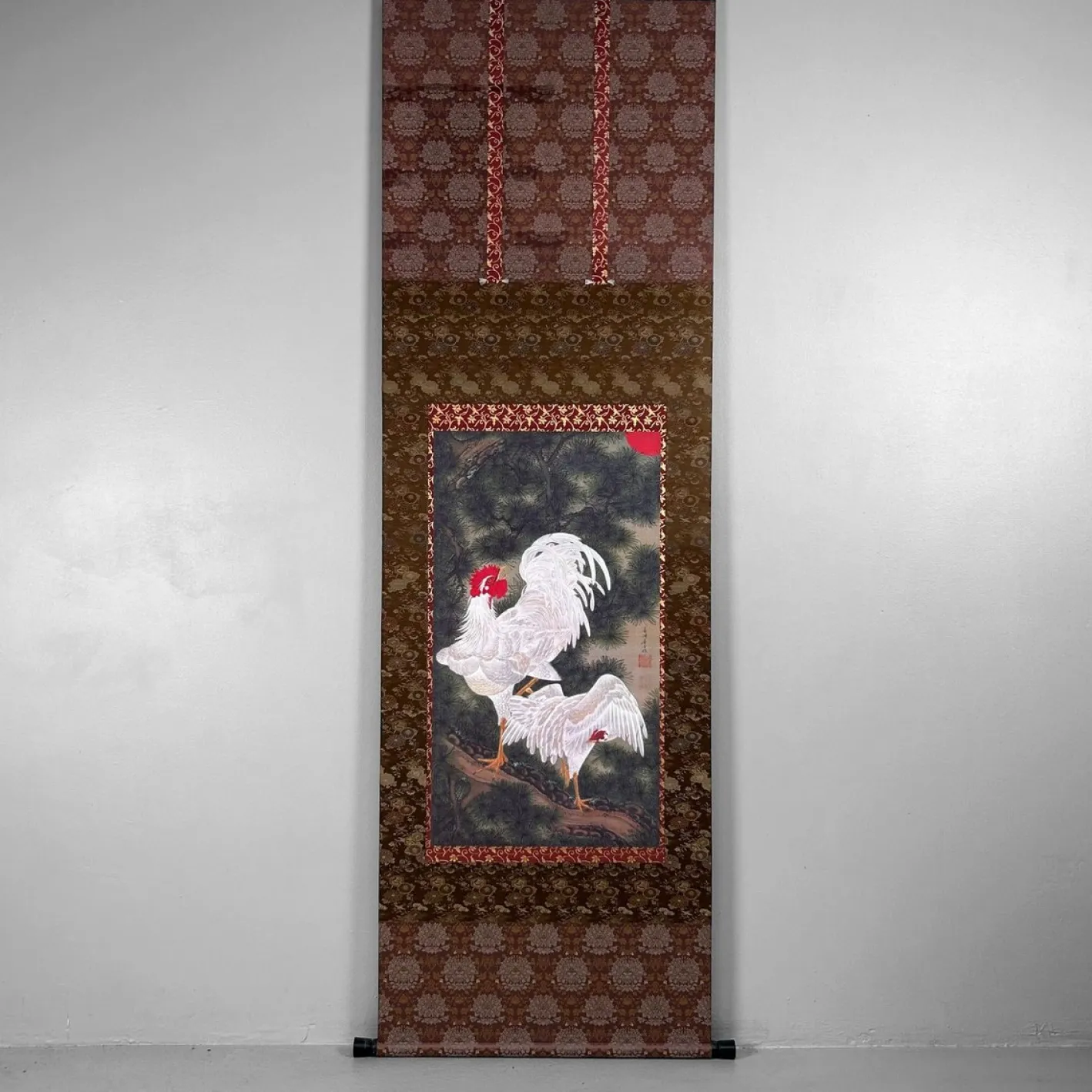Dekorative japanische Tafel mit Hähnen, 1980er