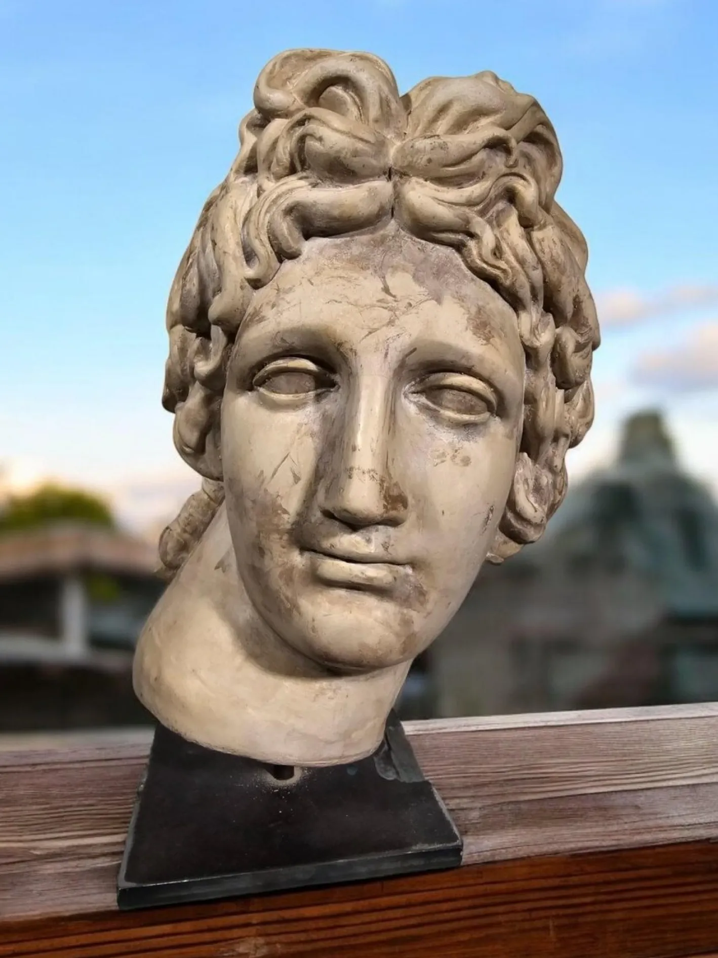 Dekorativer Apollokopf, 1950, Stein