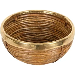 Dekorative Schale aus Rattan & Messing, Italien, 1960er