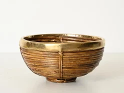 Dekorative Schale aus Rattan & Messing, Italien, 1960er