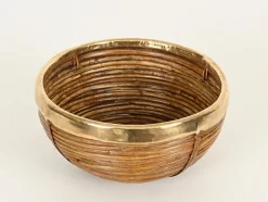 Dekorative Schale aus Rattan & Messing, Italien, 1960er