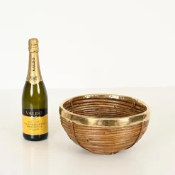 Dekorative Schale aus Rattan & Messing, Italien, 1960er
