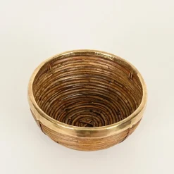 Dekorative Schale aus Rattan & Messing, Italien, 1960er