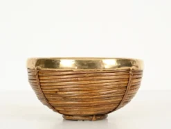 Dekorative Schale aus Rattan & Messing, Italien, 1960er