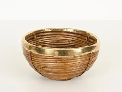 Dekorative Schale aus Rattan & Messing, Italien, 1960er