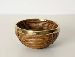 Dekorative Schale aus Rattan & Messing, Italien, 1960er